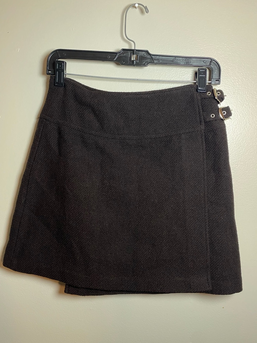 vintage American Eagle Outfitters brown wool-blend wrap mini skirt late y2k sz 2